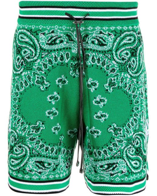 Amiri Green Bandana Print Shorts for men