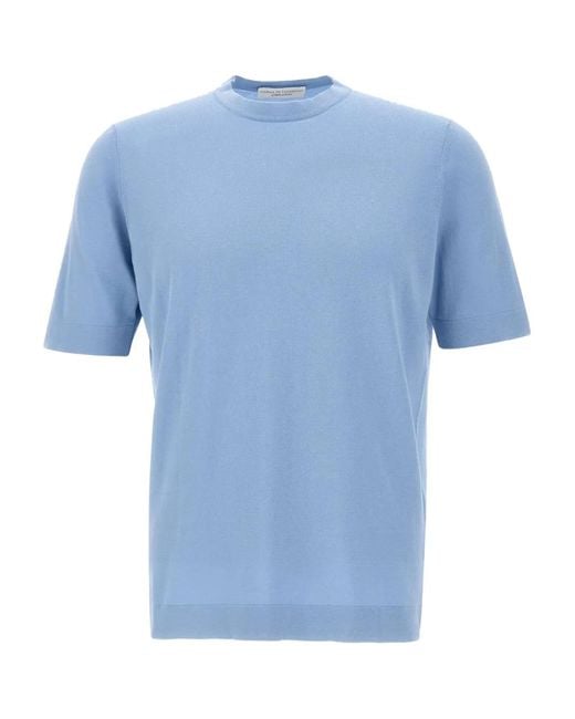 FILIPPO DE LAURENTIIS Blue Ribbed-Trim Crew-Neck T-Shirt for men