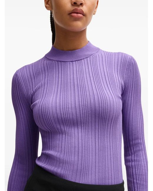 HUGO Purple Ribbed-Knit Jumper