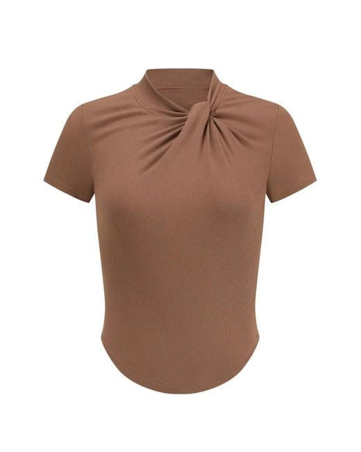 Oude Waag Brown Knotted-Neck Ribbed-Knit T-Shirt