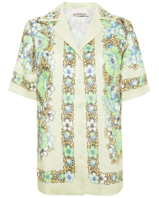 ALÉMAIS Green Velma Floral-print Linen Shirt