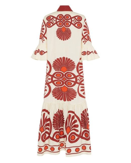 LaDoubleJ Red Artemic Geometric-print Cotton Dress