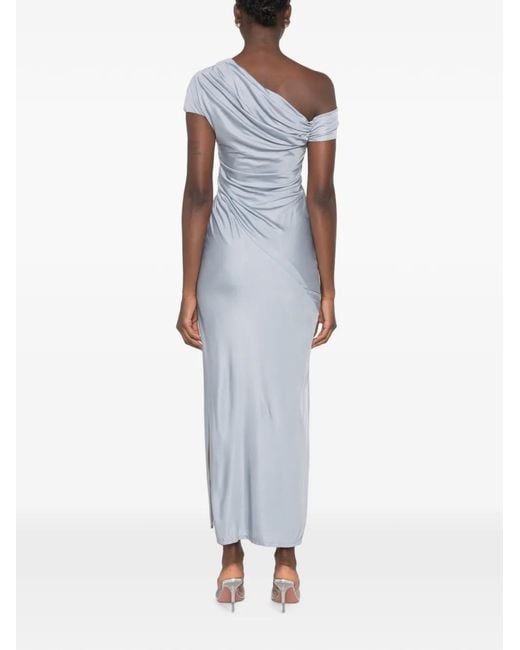 Galvan Blue Ruched Off-Shoulder Dress