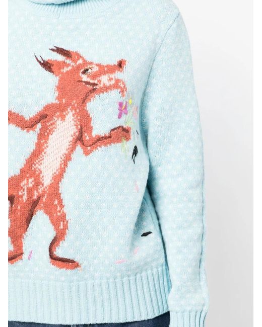 Maison Kitsuné Blue Printed Knit Hoodie