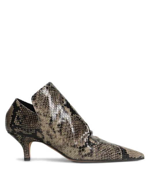 The Seller Brown Python-Print Pointed-Toe Ankle Boots