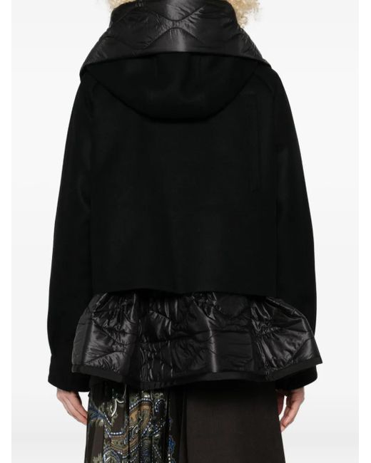 Sacai Black Hooded Quilted Panel Jacket