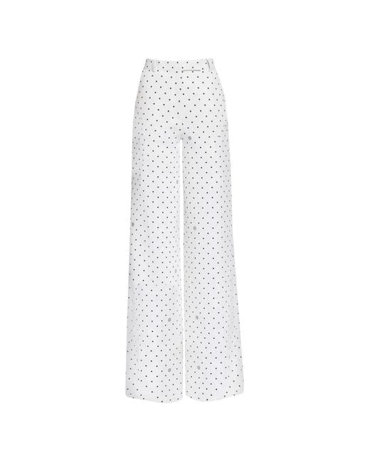 Elie Saab White Cady Polka-Dot Palazzo Pants