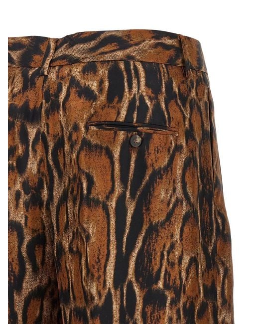 Alberto Biani Brown Lynx-Print Wide-Leg Trousers