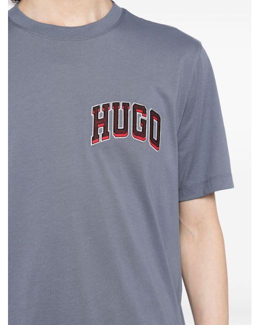 T-shirt en coton à logo brodé HUGO pour homme en coloris Blue