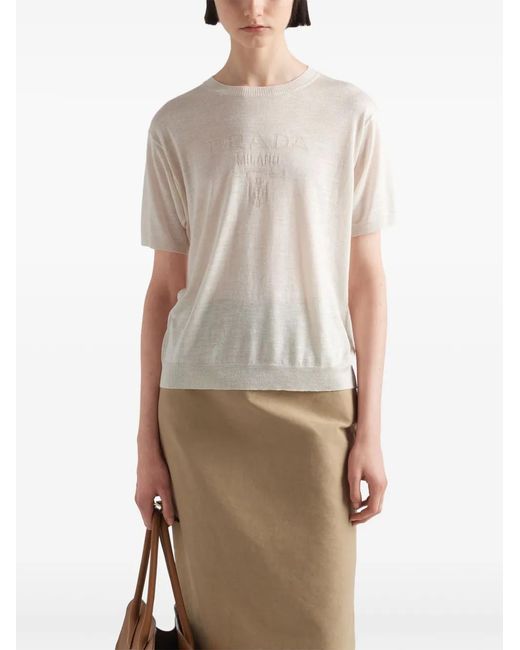 Prada White Logo-Jacquard Silk Jumper