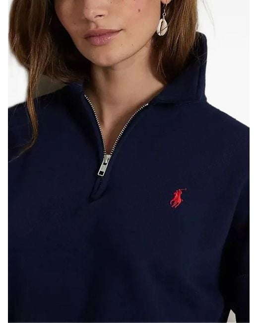 Polo Ralph Lauren Blue Logo-Embroidered Quarter-Zip Sweatshirt