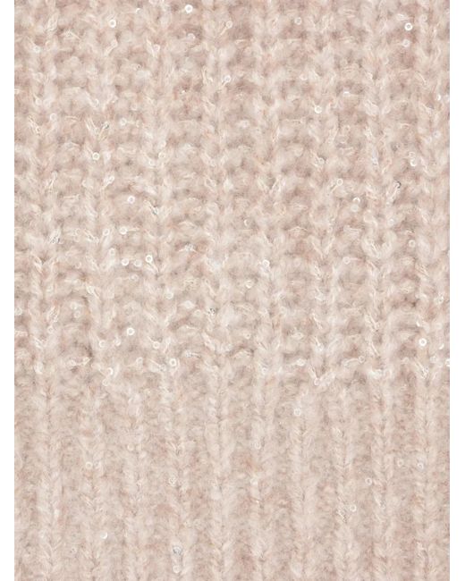 Brunello Cucinelli Natural Sequin-Embellished Ribbed Cardigan