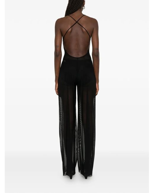 Norma Kamali Black Fara Sheer Low-Back Jumpsuit