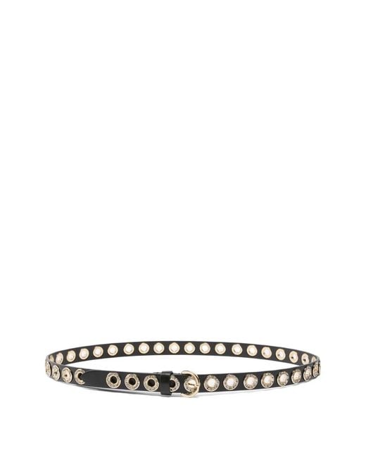 Pinko White Leather Belt With Jewel Eyelets, 2Cm