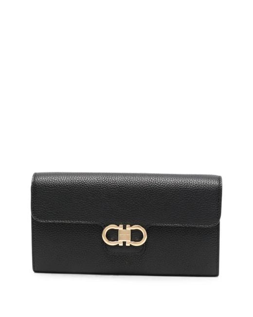 Ferragamo Black Double Gancini Leather Clutch Bag