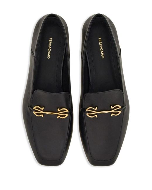 Ferragamo Black Gancini-charm Leather Loafers