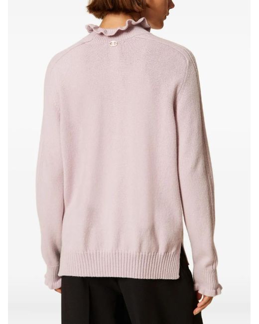 Twinset Pink Ruffled High-Neck Sweater