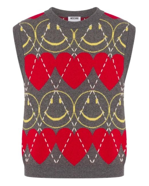 Moschino Red Smiley Heart-Intarsia Vest for men