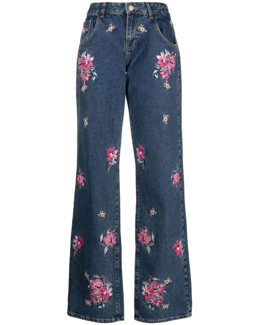 Blugirl Blumarine Blue Floral-Embroidered Jeans