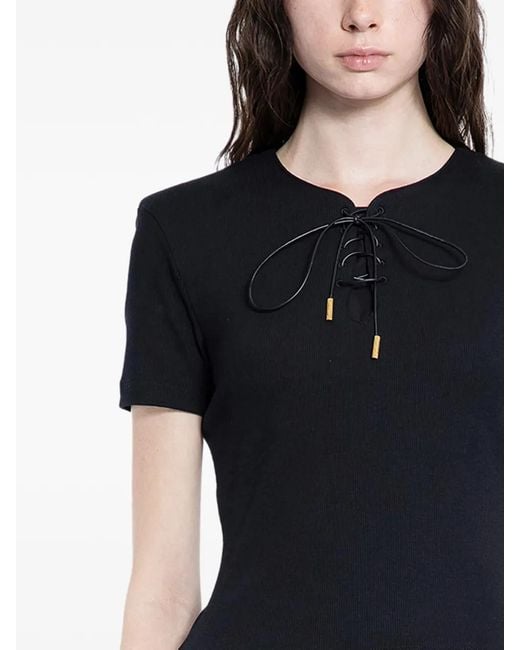 Givenchy Black Ribbed Lace-Up Blouse