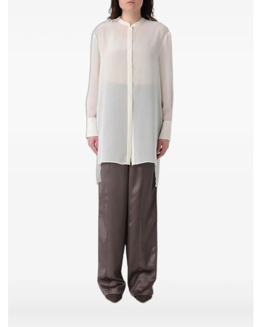 Emporio Armani Gray Georgette Chiffon Band-Collar Shirt