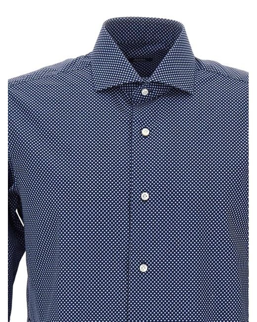 Camicia A Pois di Barba Napoli in Blue da Uomo