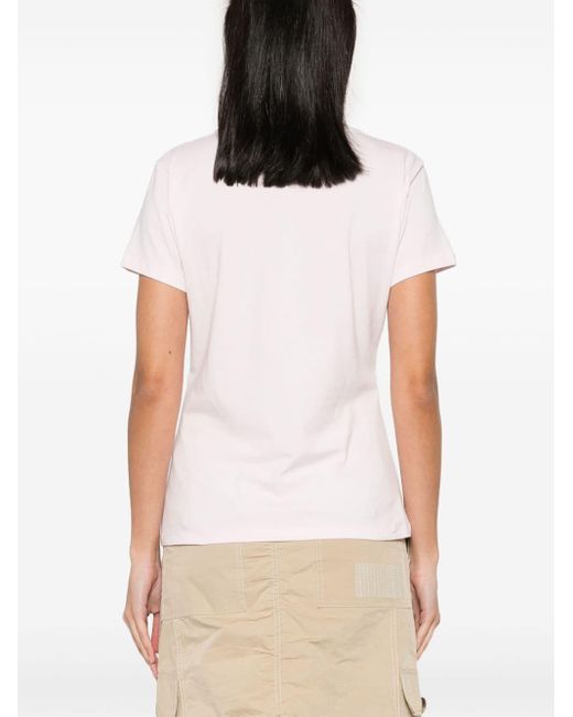 Liu Jo Pink Crystal-embellished Logo-print T-shirt