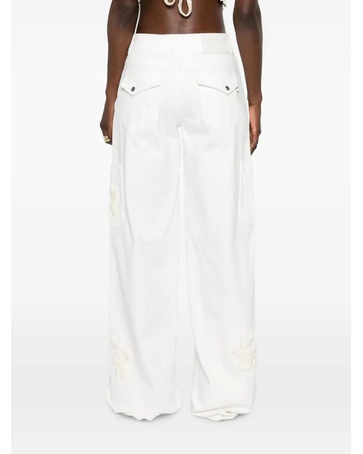 Ermanno Scervino White Floral-Embroidered Pocket Trousers