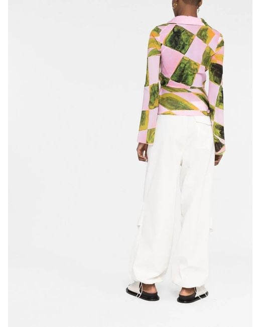 Louisa Ballou Pink Graphic-Print Silk-Blend Wrap Blouse
