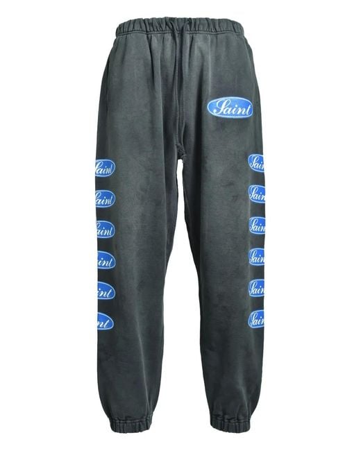 SAINT Mxxxxxx Blue Logo-Print Pants for men