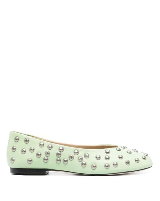 GIMAGUAS Green Stud-Embellished Ballet Flats