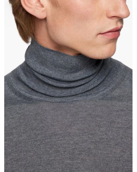 Boss Gray Roll-Neck Wool Sweater for men