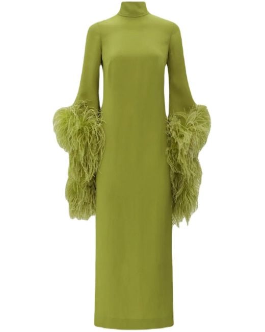 Taller Marmo Green Del Rio Feather-Trim Midi Dress