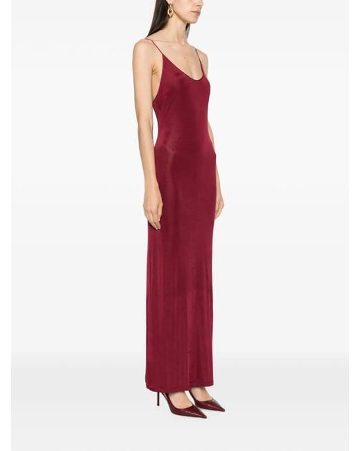Saint Laurent Red Chain-Link-Strap Open-Back Maxi Dress