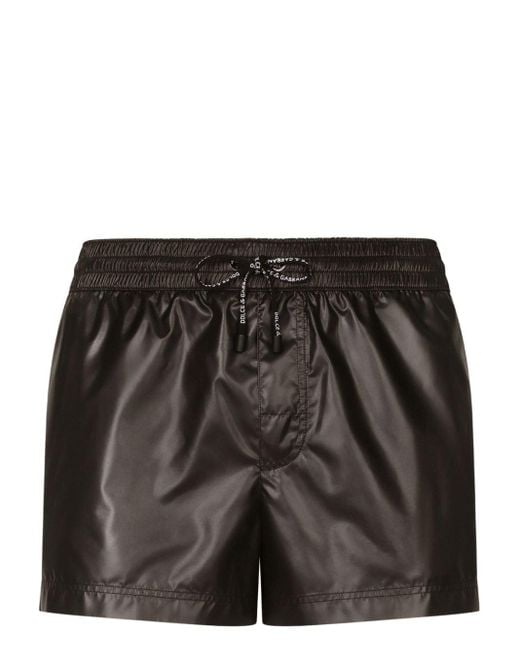 Dolce & Gabbana Black Logo-drawstring Faux-leather Swim Shorts for men