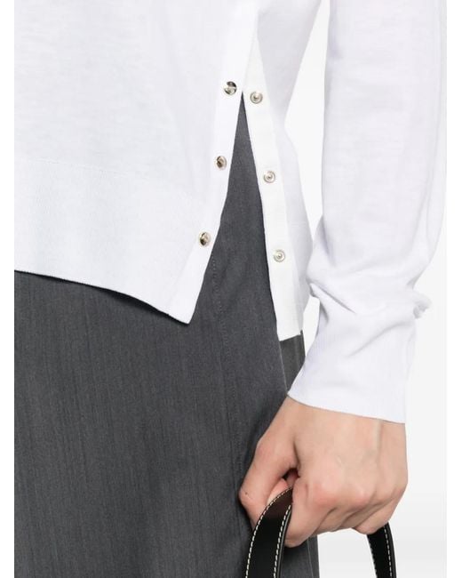 Herno White Press-Stud Raglan-Sleeve Sweater