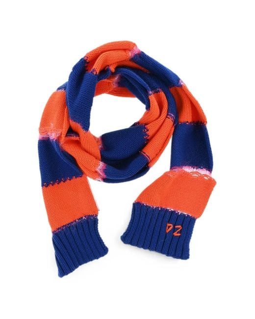 DSquared² Blue Striped Distressed-Effect Scarf for men