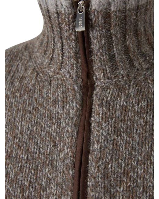 Fedeli Gray Half-Zip Ribbed Organic-Cotton Sweater for men