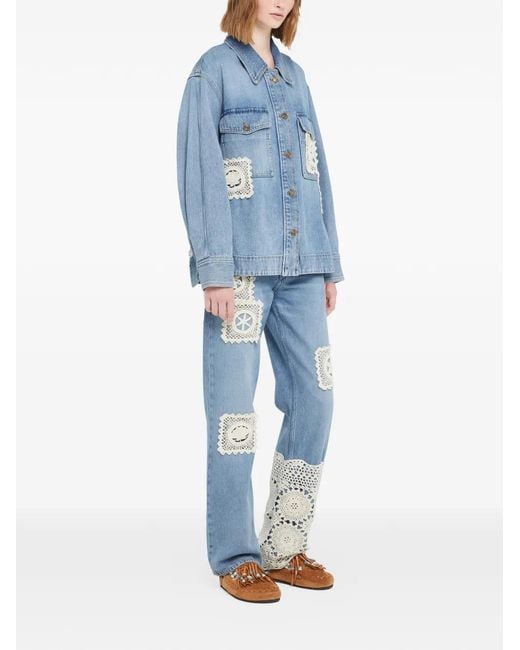 Alanui Blue Island's Diary Denim Overshirt