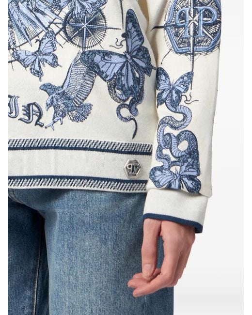 Philipp Plein Blue Round-Neck Sweater