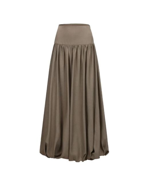 Elwood Natural Shirred Bubble-Hem Midi Skirt