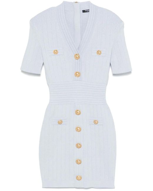 Balmain White Midi Dress With Buttons