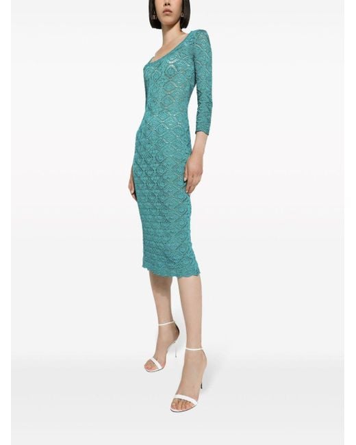 Dolce & Gabbana Green Crochet Midi Dress