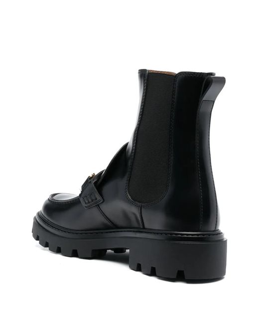Tod's Black Leather Ankle Boots With Horsebit