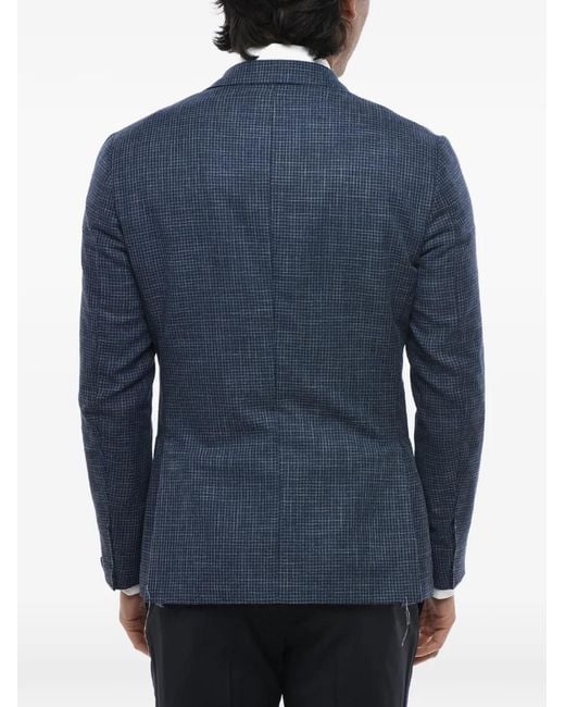 Corneliani Blue Houndstooth Single-Breasted Blazer for men