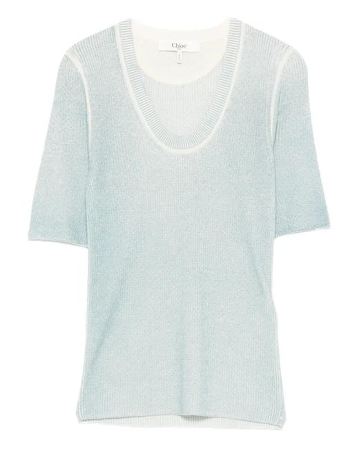 Chloé Blue Fine-Knit T-Shirt