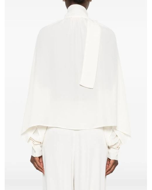 Carla G White Evim Pussy-Bow Balloon-Sleeve Blouse