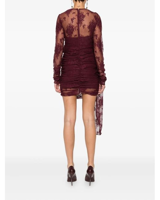 ANDAMANE Purple Lace-Panel Draped Dress
