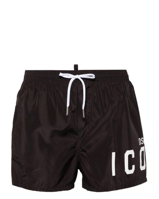DSquared² Black Icon-print Drawstring Swim Shorts for men