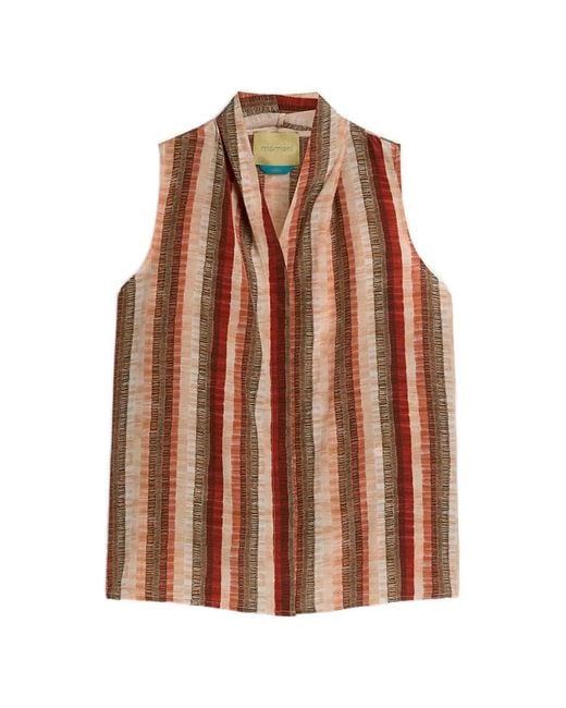 Momoní Brown Kiri Striped V-Neck Shirt